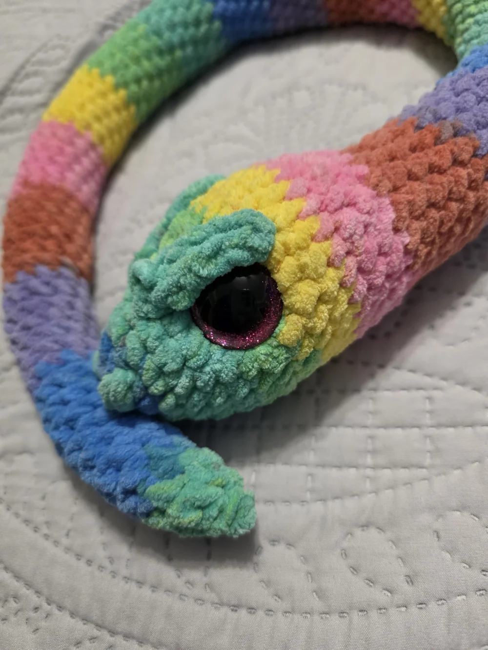 Plush Crochet Rainbow Snake Small Pet Toy - Multi-Color